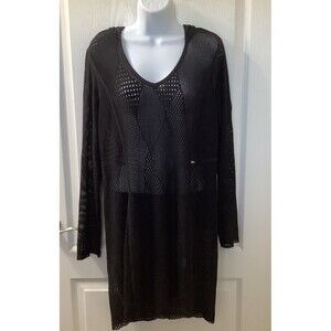 Calvin Klein Tunic Womens L/XL Hoodie Lace Pullover Beach Coverup Black Resort